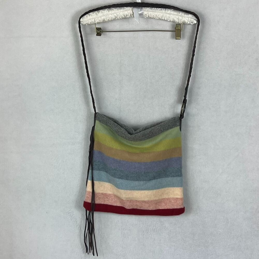 Vintage Gap Striped 100% Lambswool Sweater Messenger Purse Leather Straps